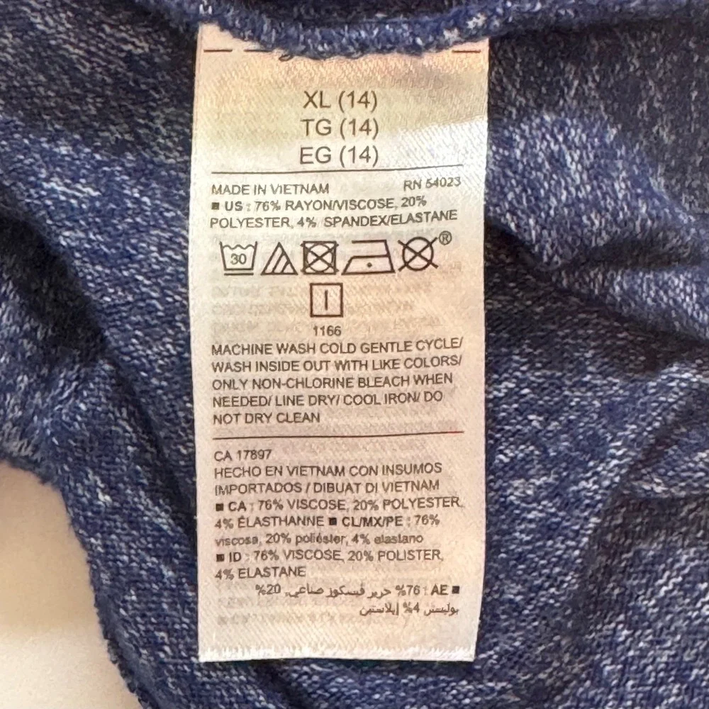 Old Navy Long Sleeve Top Girls XL 14 Blue New Keyhole Back A-Line Knit Shirt